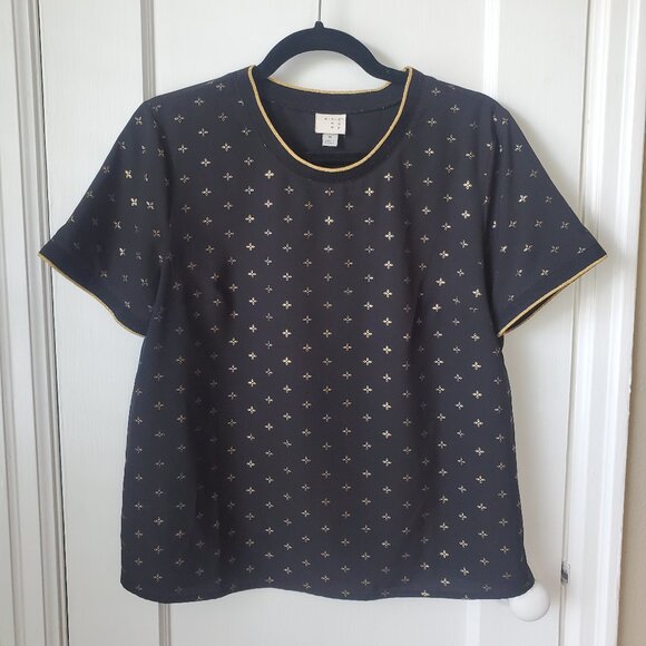 Black and Gold Crepe T-Shirt - Picture 1 of 3